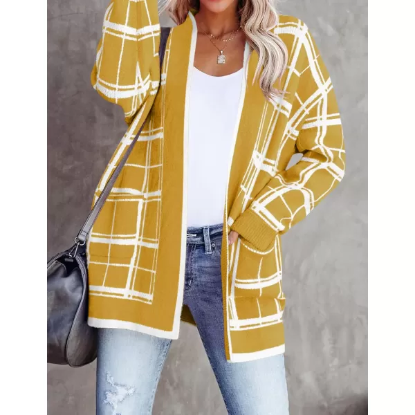 imageZESICA Womens 2023 Fall Long Sleeve Striped Color Block Open Front Draped Loose Knit Lightweight Cardigan Sweater CoatMustard