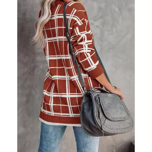imageZESICA Womens 2023 Fall Long Sleeve Striped Color Block Open Front Draped Loose Knit Lightweight Cardigan Sweater CoatRust
