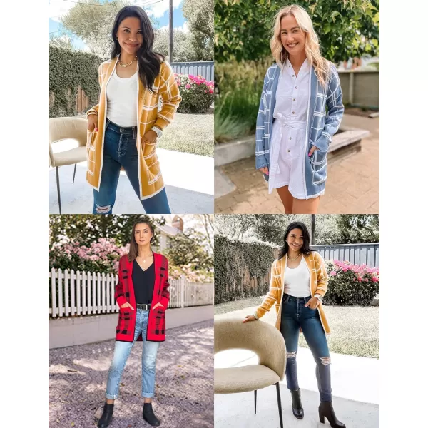 imageZESICA Womens 2023 Fall Long Sleeve Striped Color Block Open Front Draped Loose Knit Lightweight Cardigan Sweater CoatRust