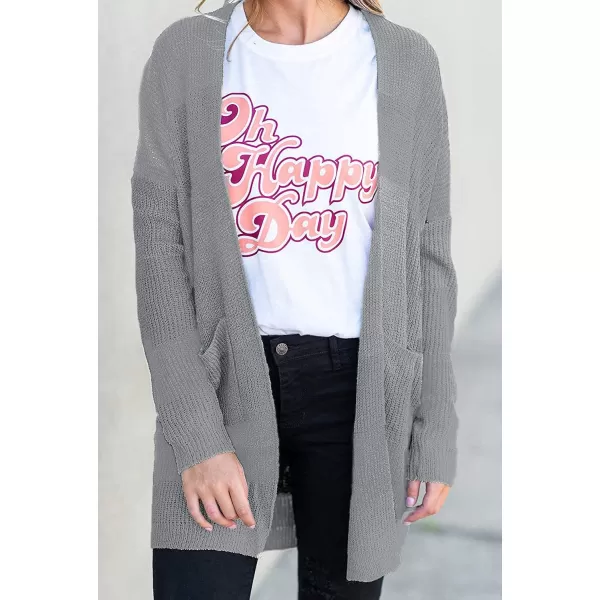 imageZESICA Womens 2023 Fall Long Sleeve Striped Color Block Open Front Draped Loose Knit Lightweight Cardigan Sweater CoatSolid Grey