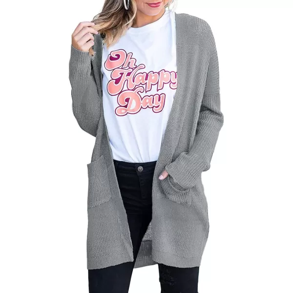 imageZESICA Womens 2023 Fall Long Sleeve Striped Color Block Open Front Draped Loose Knit Lightweight Cardigan Sweater CoatSolid Grey