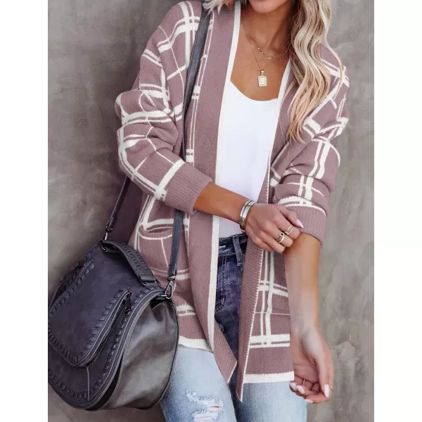 imageZESICA Womens 2023 Fall Long Sleeve Striped Color Block Open Front Draped Loose Knit Lightweight Cardigan Sweater CoatTaro