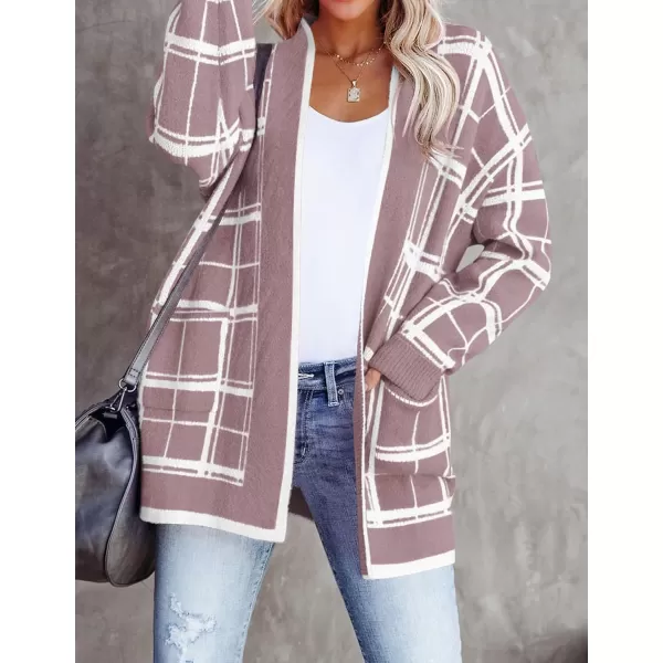 imageZESICA Womens 2023 Fall Long Sleeve Striped Color Block Open Front Draped Loose Knit Lightweight Cardigan Sweater CoatTaro