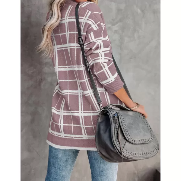 imageZESICA Womens 2023 Fall Long Sleeve Striped Color Block Open Front Draped Loose Knit Lightweight Cardigan Sweater CoatTaro
