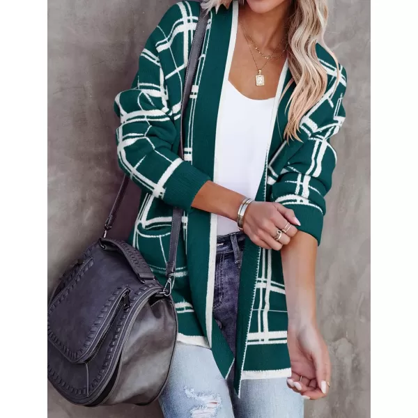 imageZESICA Womens 2023 Fall Long Sleeve Striped Color Block Open Front Draped Loose Knit Lightweight Cardigan Sweater CoatTeal