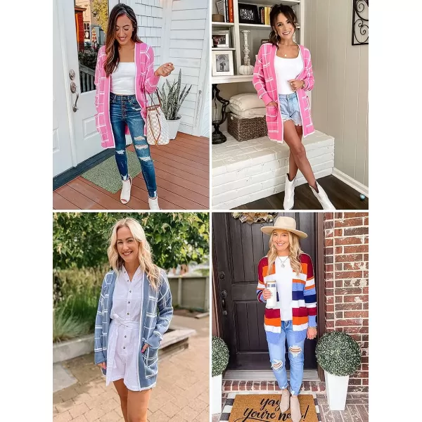 imageZESICA Womens 2023 Fall Long Sleeve Striped Color Block Open Front Draped Loose Knit Lightweight Cardigan Sweater CoatTeal