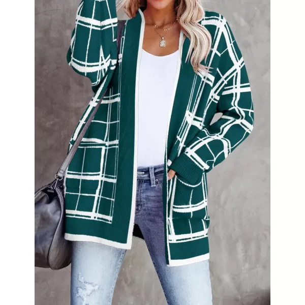 imageZESICA Womens 2023 Fall Long Sleeve Striped Color Block Open Front Draped Loose Knit Lightweight Cardigan Sweater CoatTeal