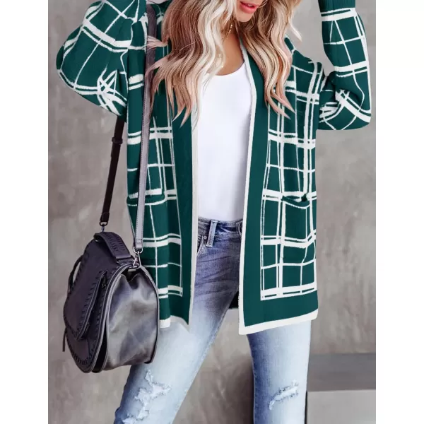 imageZESICA Womens 2023 Fall Long Sleeve Striped Color Block Open Front Draped Loose Knit Lightweight Cardigan Sweater CoatTeal