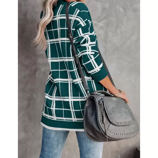 imageZESICA Womens 2023 Fall Long Sleeve Striped Color Block Open Front Draped Loose Knit Lightweight Cardigan Sweater CoatTeal