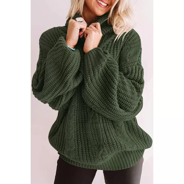 imageZESICA Womens 2023 Fall Long Sleeve Turtleneck Chunky Knit Loose Oversized Sweater Pullover Jumper TopsArmygreen