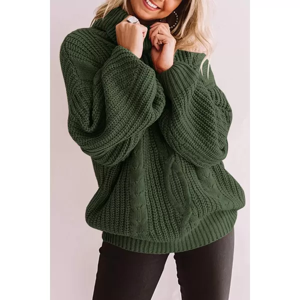 imageZESICA Womens 2023 Fall Long Sleeve Turtleneck Chunky Knit Loose Oversized Sweater Pullover Jumper TopsArmygreen