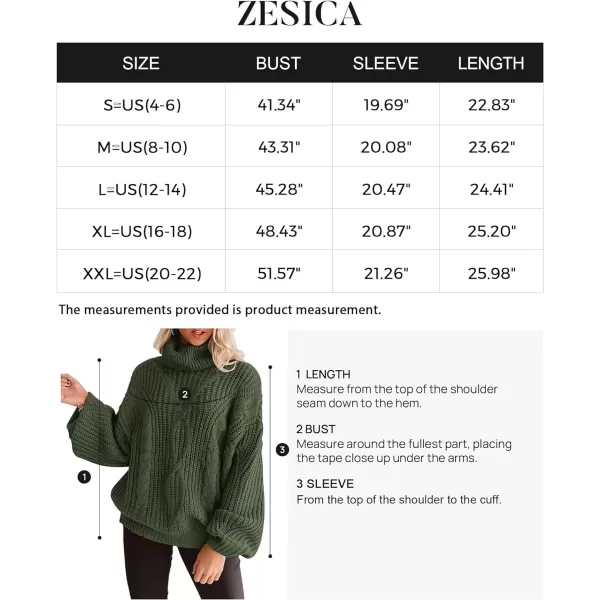 imageZESICA Womens 2023 Fall Long Sleeve Turtleneck Chunky Knit Loose Oversized Sweater Pullover Jumper TopsArmygreen