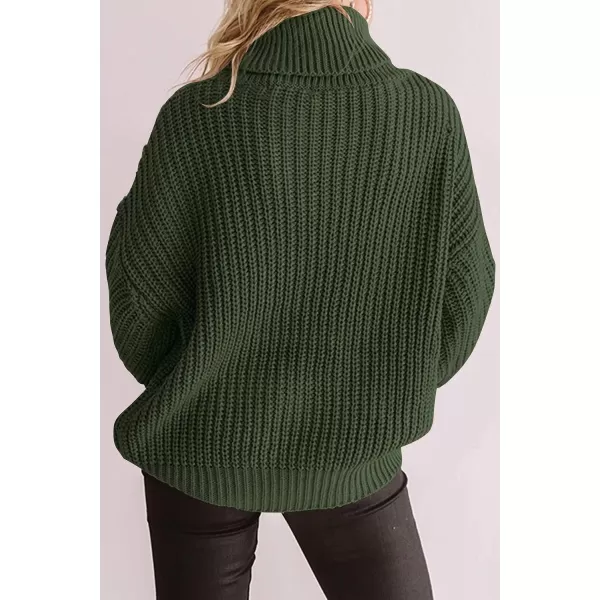 imageZESICA Womens 2023 Fall Long Sleeve Turtleneck Chunky Knit Loose Oversized Sweater Pullover Jumper TopsArmygreen