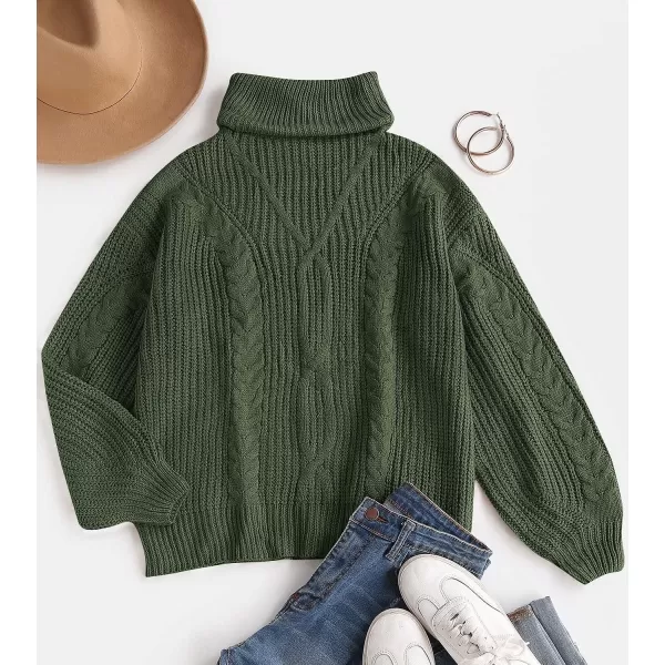 imageZESICA Womens 2023 Fall Long Sleeve Turtleneck Chunky Knit Loose Oversized Sweater Pullover Jumper TopsArmygreen