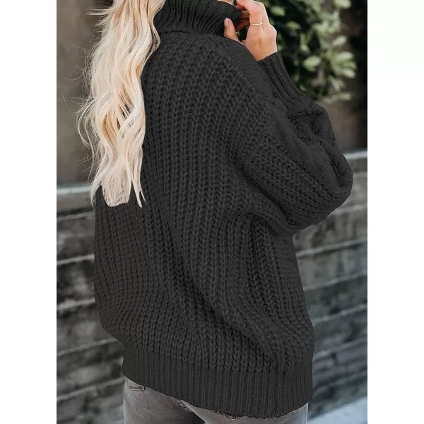imageZESICA Womens 2023 Fall Long Sleeve Turtleneck Chunky Knit Loose Oversized Sweater Pullover Jumper TopsBlack