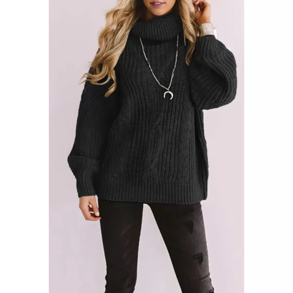 imageZESICA Womens 2023 Fall Long Sleeve Turtleneck Chunky Knit Loose Oversized Sweater Pullover Jumper TopsBlack