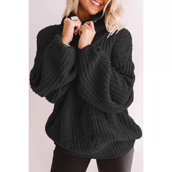 imageZESICA Womens 2023 Fall Long Sleeve Turtleneck Chunky Knit Loose Oversized Sweater Pullover Jumper TopsBlack