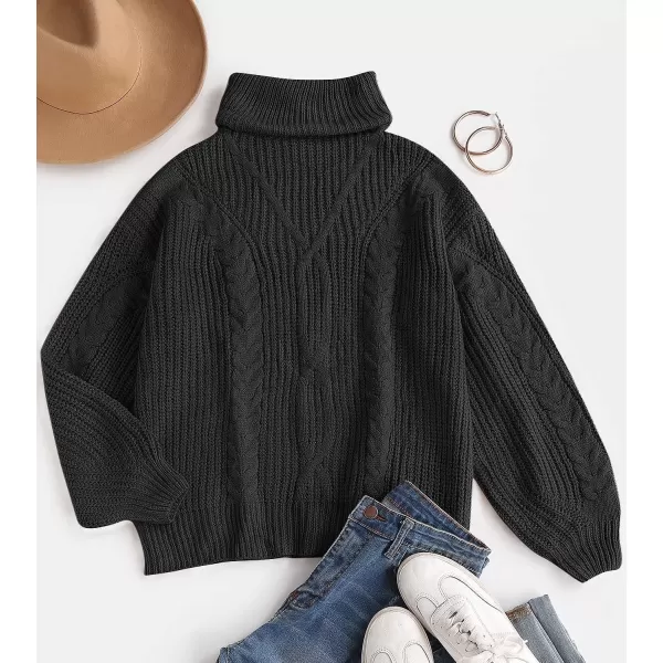 imageZESICA Womens 2023 Fall Long Sleeve Turtleneck Chunky Knit Loose Oversized Sweater Pullover Jumper TopsBlack