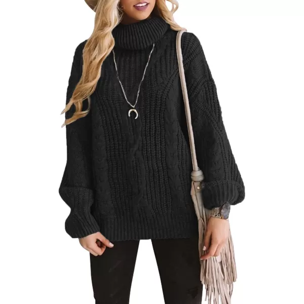 imageZESICA Womens 2023 Fall Long Sleeve Turtleneck Chunky Knit Loose Oversized Sweater Pullover Jumper TopsBlack