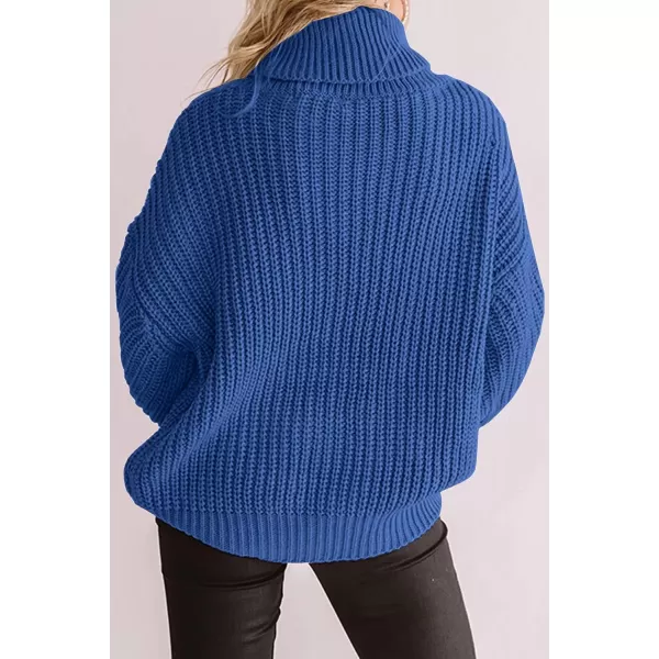 imageZESICA Womens 2023 Fall Long Sleeve Turtleneck Chunky Knit Loose Oversized Sweater Pullover Jumper TopsBlue