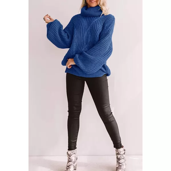 imageZESICA Womens 2023 Fall Long Sleeve Turtleneck Chunky Knit Loose Oversized Sweater Pullover Jumper TopsBlue