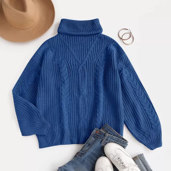 imageZESICA Womens 2023 Fall Long Sleeve Turtleneck Chunky Knit Loose Oversized Sweater Pullover Jumper TopsBlue
