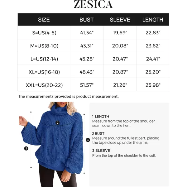 imageZESICA Womens 2023 Fall Long Sleeve Turtleneck Chunky Knit Loose Oversized Sweater Pullover Jumper TopsBlue