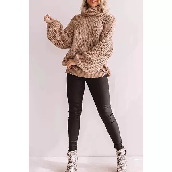 imageZESICA Womens 2023 Fall Long Sleeve Turtleneck Chunky Knit Loose Oversized Sweater Pullover Jumper TopsBrown