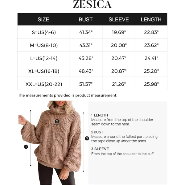 imageZESICA Womens 2023 Fall Long Sleeve Turtleneck Chunky Knit Loose Oversized Sweater Pullover Jumper TopsBrown