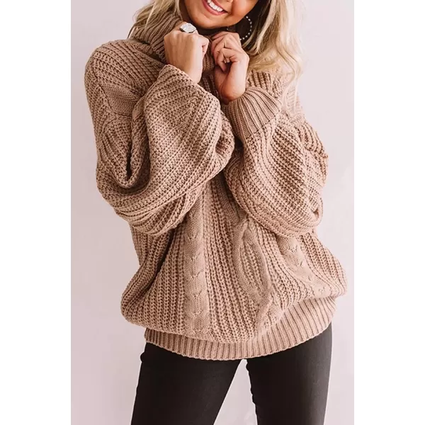 imageZESICA Womens 2023 Fall Long Sleeve Turtleneck Chunky Knit Loose Oversized Sweater Pullover Jumper TopsBrown