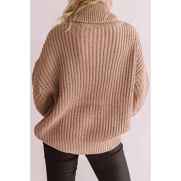 imageZESICA Womens 2023 Fall Long Sleeve Turtleneck Chunky Knit Loose Oversized Sweater Pullover Jumper TopsBrown