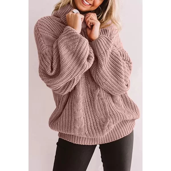 imageZESICA Womens 2023 Fall Long Sleeve Turtleneck Chunky Knit Loose Oversized Sweater Pullover Jumper TopsDustypink