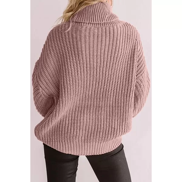 imageZESICA Womens 2023 Fall Long Sleeve Turtleneck Chunky Knit Loose Oversized Sweater Pullover Jumper TopsDustypink