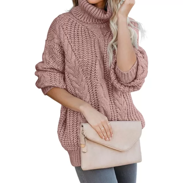 imageZESICA Womens 2023 Fall Long Sleeve Turtleneck Chunky Knit Loose Oversized Sweater Pullover Jumper TopsDustypink