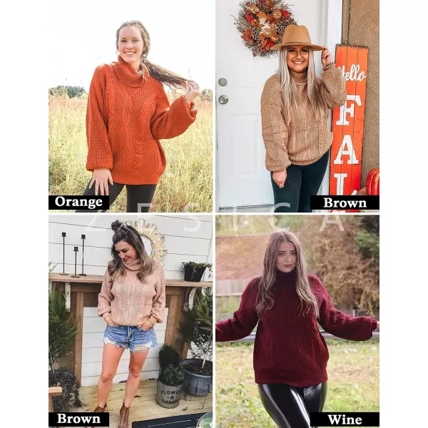 imageZESICA Womens 2023 Fall Long Sleeve Turtleneck Chunky Knit Loose Oversized Sweater Pullover Jumper TopsDustypink
