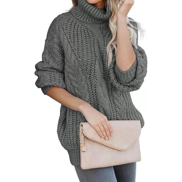 imageZESICA Womens 2023 Fall Long Sleeve Turtleneck Chunky Knit Loose Oversized Sweater Pullover Jumper TopsGrey