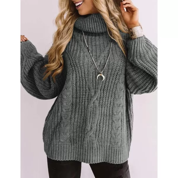 imageZESICA Womens 2023 Fall Long Sleeve Turtleneck Chunky Knit Loose Oversized Sweater Pullover Jumper TopsGrey