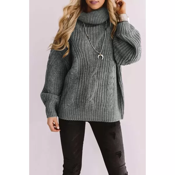 imageZESICA Womens 2023 Fall Long Sleeve Turtleneck Chunky Knit Loose Oversized Sweater Pullover Jumper TopsGrey