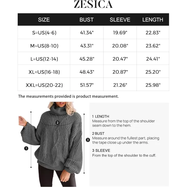 imageZESICA Womens 2023 Fall Long Sleeve Turtleneck Chunky Knit Loose Oversized Sweater Pullover Jumper TopsGrey
