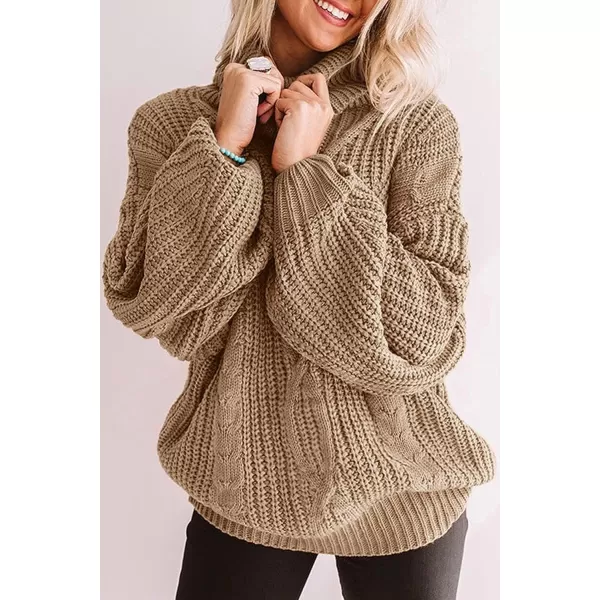 imageZESICA Womens 2023 Fall Long Sleeve Turtleneck Chunky Knit Loose Oversized Sweater Pullover Jumper TopsKhaki