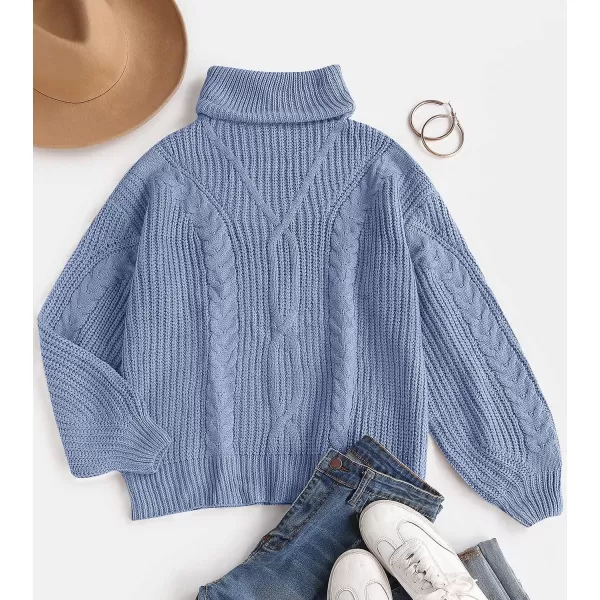 imageZESICA Womens 2023 Fall Long Sleeve Turtleneck Chunky Knit Loose Oversized Sweater Pullover Jumper TopsLightblue