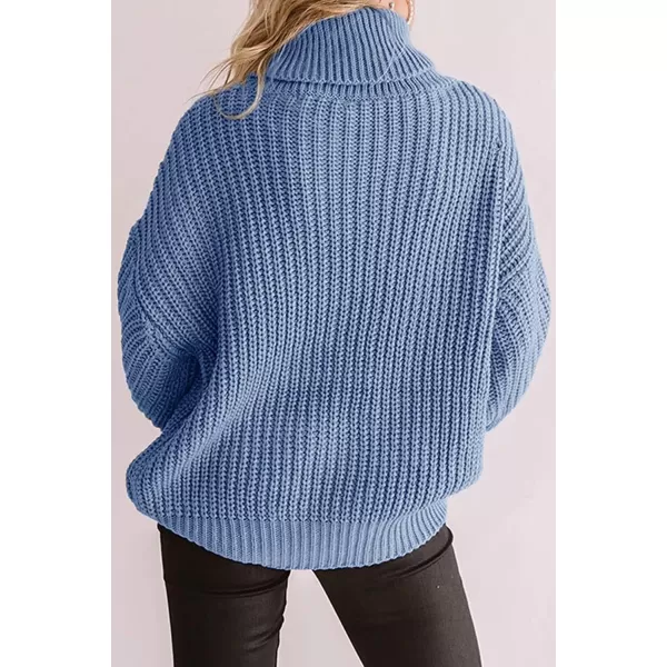 imageZESICA Womens 2023 Fall Long Sleeve Turtleneck Chunky Knit Loose Oversized Sweater Pullover Jumper TopsLightblue