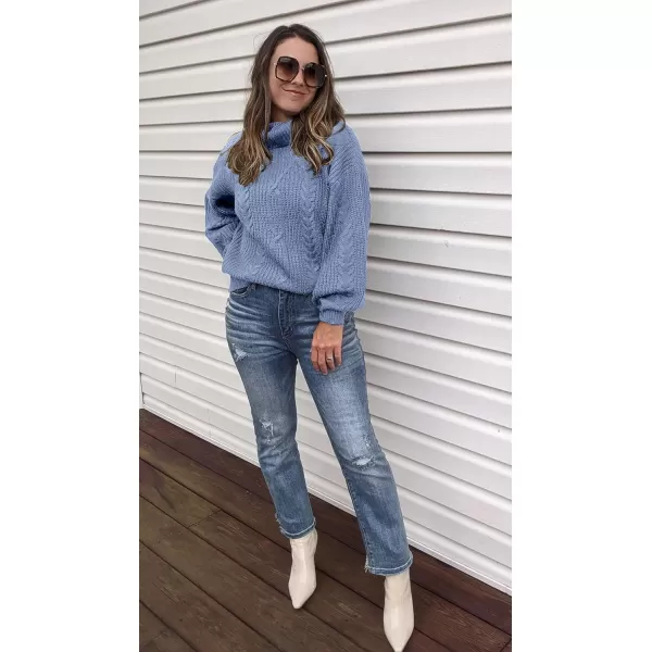 imageZESICA Womens 2023 Fall Long Sleeve Turtleneck Chunky Knit Loose Oversized Sweater Pullover Jumper TopsLightblue