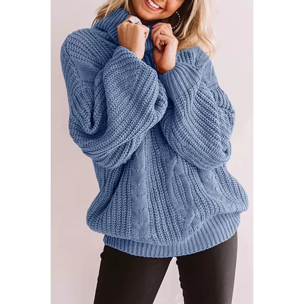 imageZESICA Womens 2023 Fall Long Sleeve Turtleneck Chunky Knit Loose Oversized Sweater Pullover Jumper TopsLightblue
