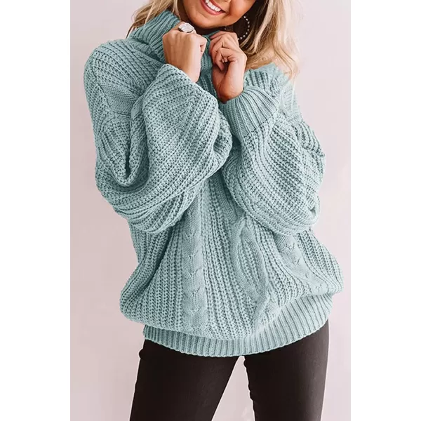 imageZESICA Womens 2023 Fall Long Sleeve Turtleneck Chunky Knit Loose Oversized Sweater Pullover Jumper TopsMint