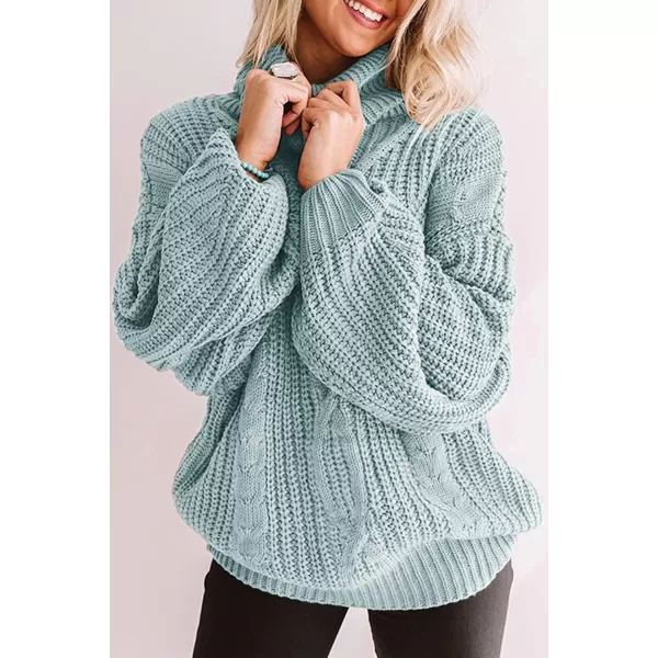 imageZESICA Womens 2023 Fall Long Sleeve Turtleneck Chunky Knit Loose Oversized Sweater Pullover Jumper TopsMint
