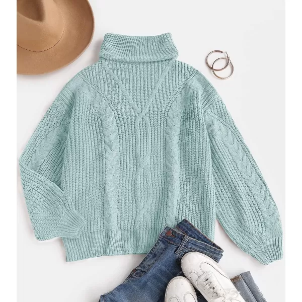 imageZESICA Womens 2023 Fall Long Sleeve Turtleneck Chunky Knit Loose Oversized Sweater Pullover Jumper TopsMint