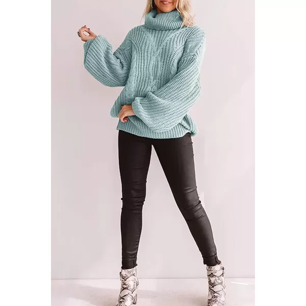 imageZESICA Womens 2023 Fall Long Sleeve Turtleneck Chunky Knit Loose Oversized Sweater Pullover Jumper TopsMint