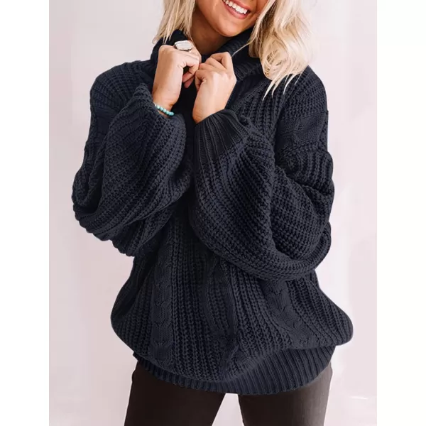imageZESICA Womens 2023 Fall Long Sleeve Turtleneck Chunky Knit Loose Oversized Sweater Pullover Jumper TopsNavy
