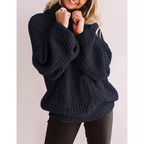 imageZESICA Womens 2023 Fall Long Sleeve Turtleneck Chunky Knit Loose Oversized Sweater Pullover Jumper TopsNavy